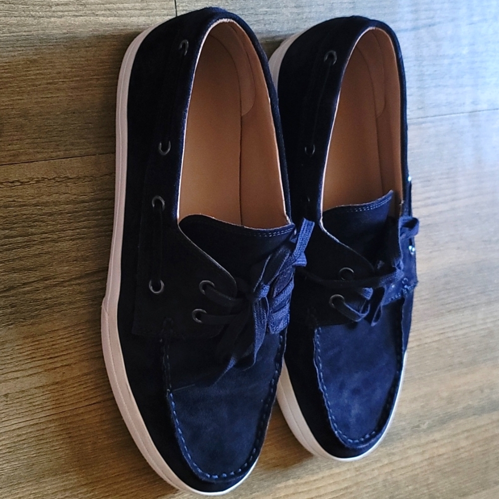 VINCE Ferry Coastal Blue Suede Boat Shoe